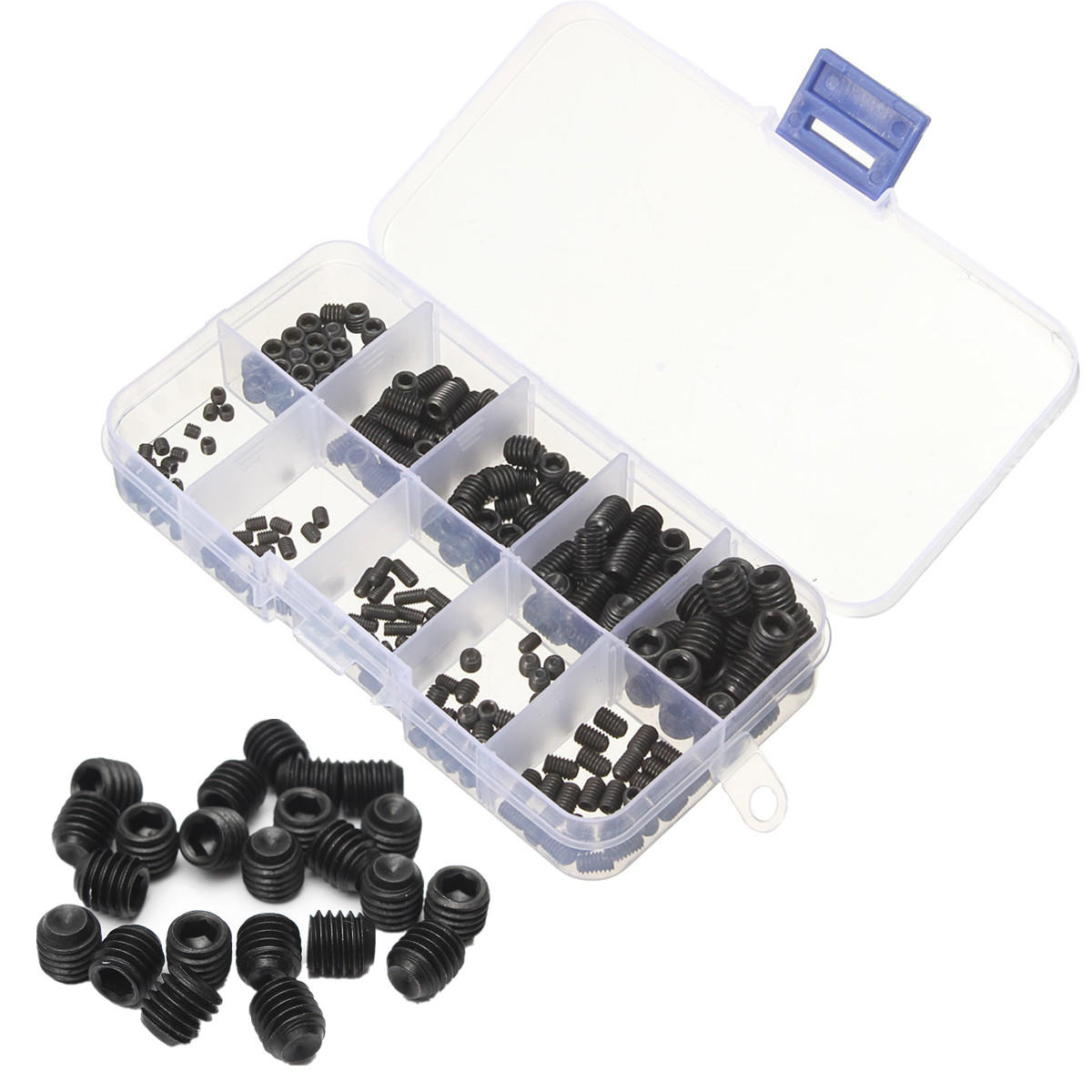 250Pcs Head Socket Hex Set Grub Screw Cup Point Alloy Steel Assortment With Case