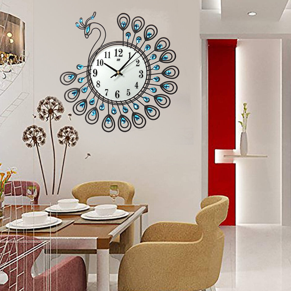 37cm European Style Peacock Shape Luxury Digital Metal Wall Clock