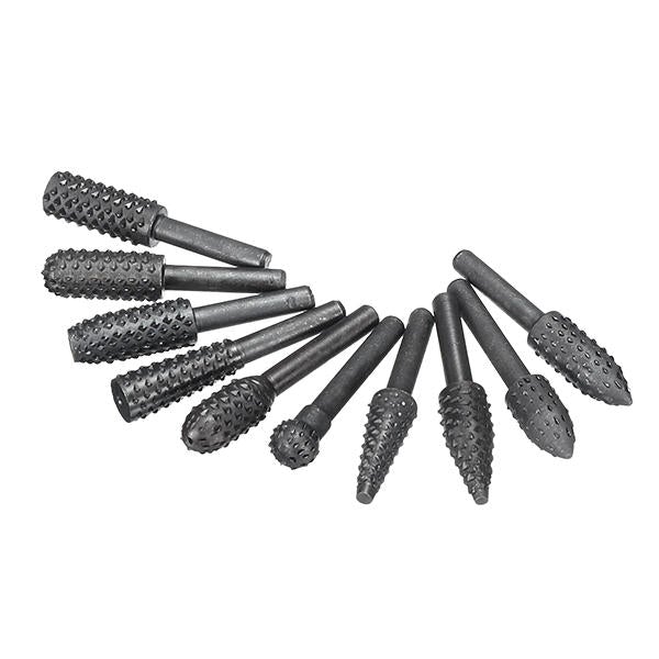 10Pcs Rotary File Rasp Set 6mm Shank Files Burr Cutters Woodworking Carving Bits