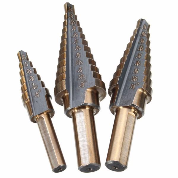 3pcs M7 HSS Step Drill Bit Set 3/16-1/2 1/4-3/4 3/16-7/8 Inch