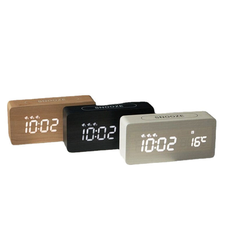 New Creative Wood Clock Rechargeable Electronic Clock Automatic Time Alarm Clock Fashion Nordic Style Clock