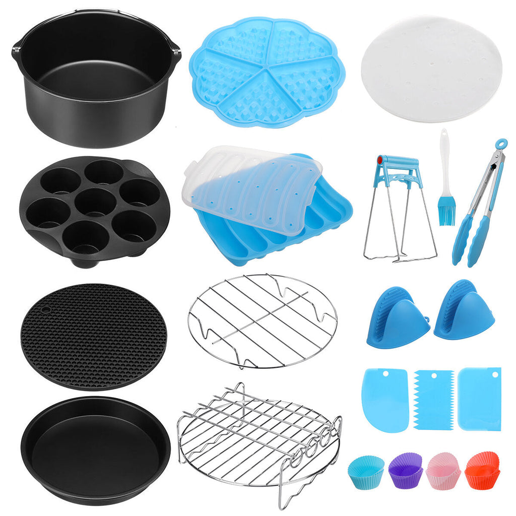 17Pcs 7/8/9'' Air Fryer Accessories Set Non-stick Frying Cage Dish Baking Pan