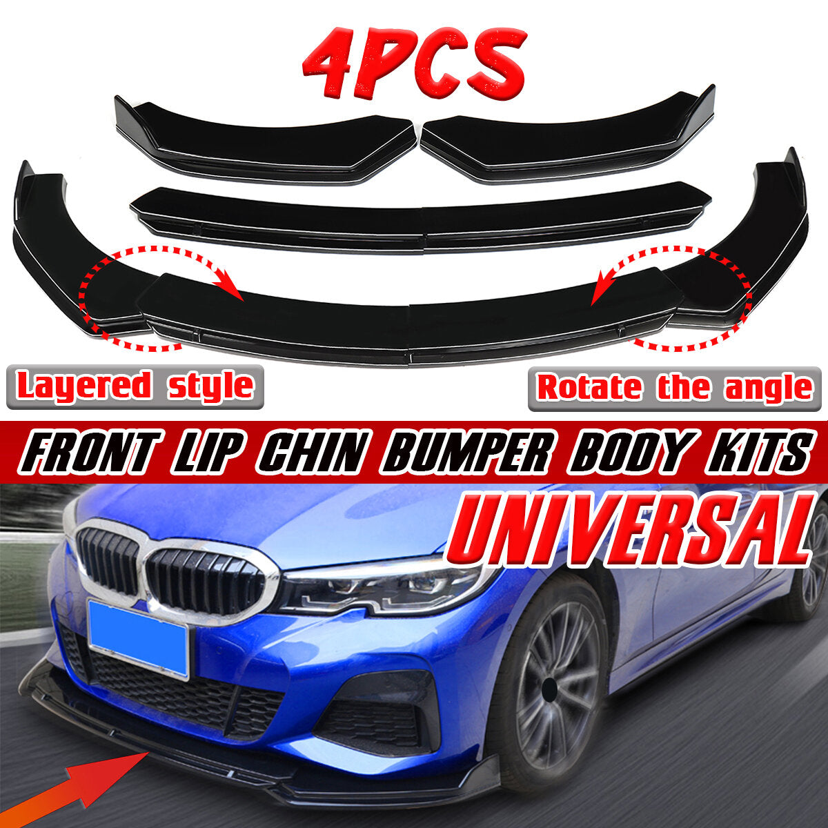 For Car Universal Glossy Black Front Lip Chin Bumper Body Kits New