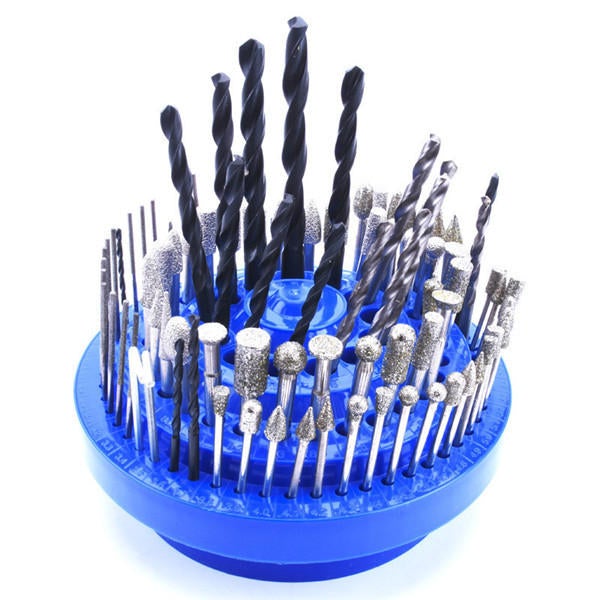 100 Holes Drill Bit Storage Case Multifunctional Plastic Round Shape Drill Bit Display Box Blue
