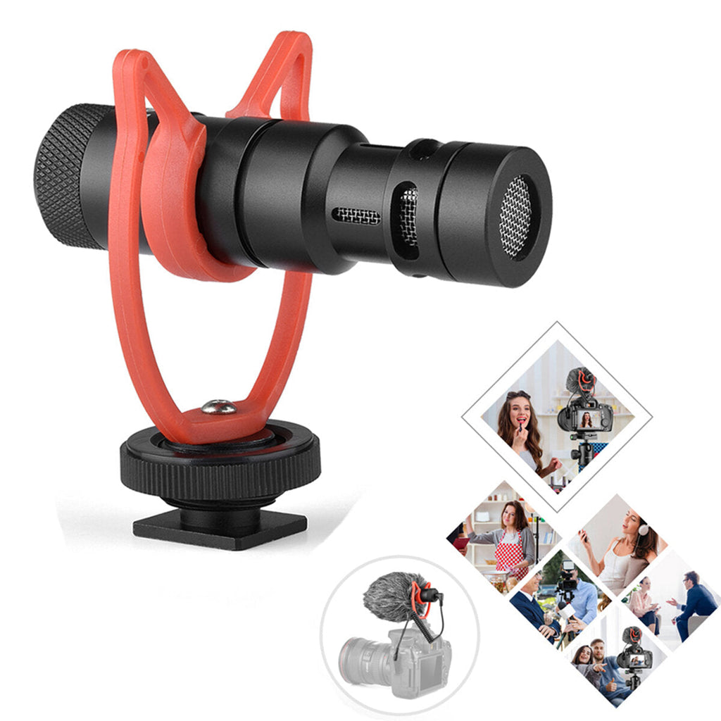 Mini Microphone Plug-and-Play Mic 3.5mm Plug with Shock Mount Wind Screen for Smartphone DSLR Camera Video Photography