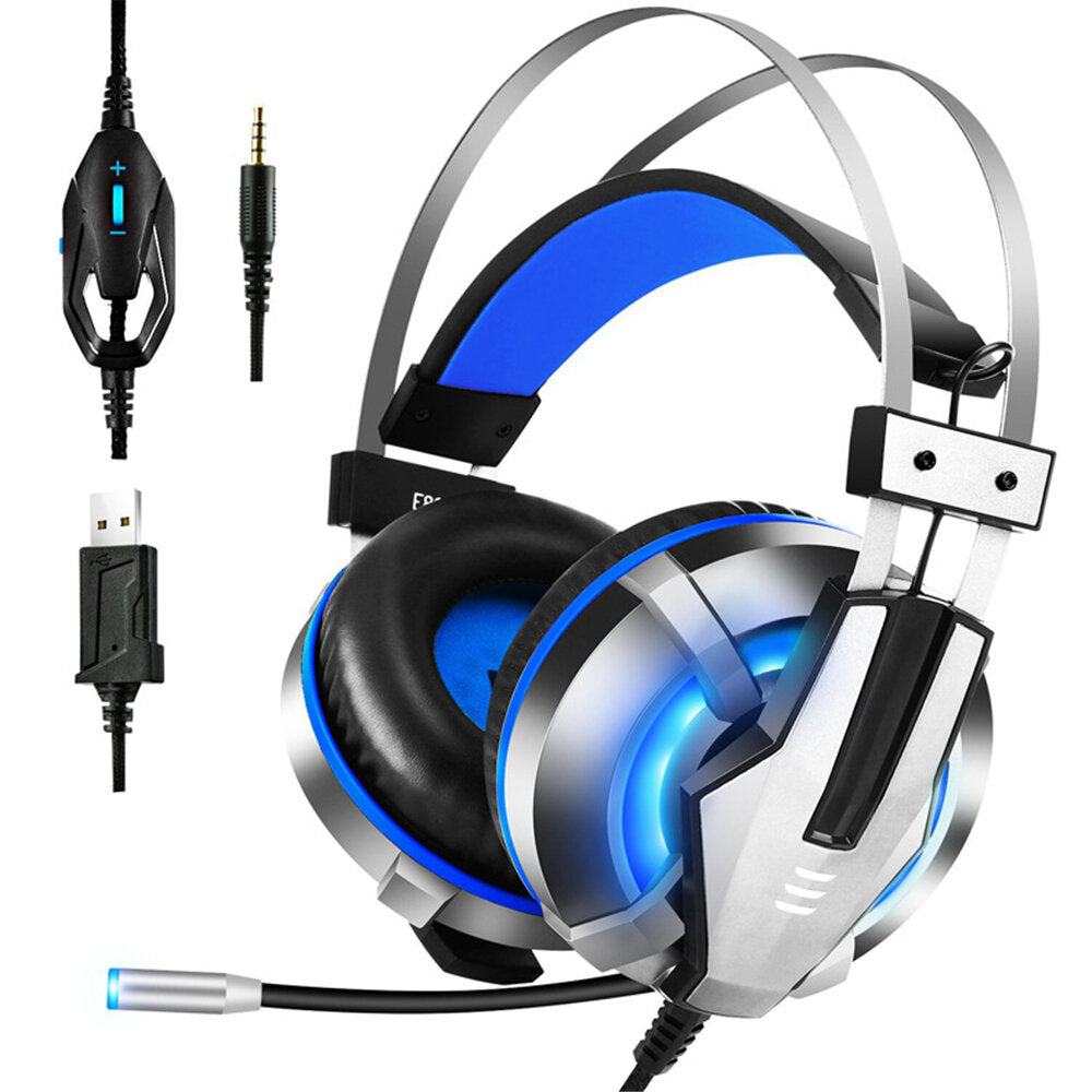Wired Gaming Headphone Over Ear Gaming Headset Blue Yellow Soft Earpads Headphones With Rotate Mic LED Light For PC Gamers