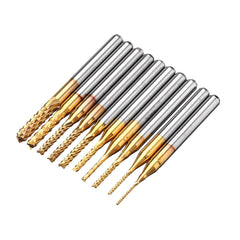 10Pcs 0.8-3mm Titanium Coated Engraving Milling Cutter Carbide Bits