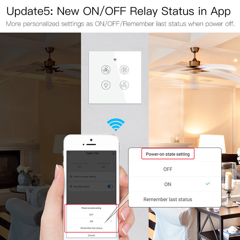 WiFi RF Smart Ceiling Fan Light Switch EU 2/3 Way RF Remote Speed Control Works with Alexa Google Home