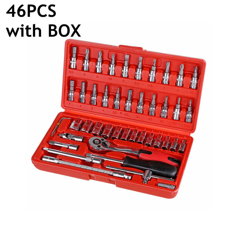 12/46/53pcs 24/27 Teeth Ratchet Wrench Socket Set Hardware Car Boat Motorcycle Repairing Kit Vanadium Tools