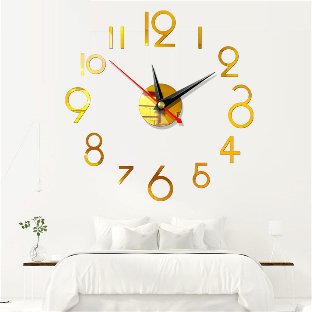 DIY Wall Clock 3D Surface Mirror Numerals Room Office Sticker Home Modern
