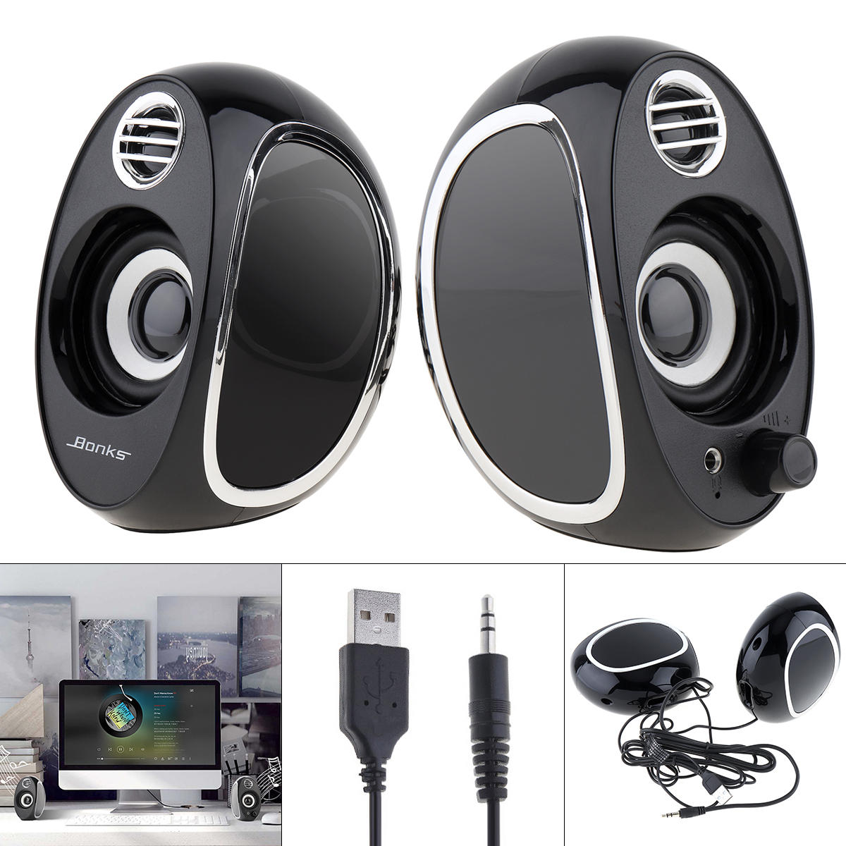 Full Range 2.0 Subwoofer Portable Computer Speakers Mini Bass PC Speaker Portable Music DJ USB Soundar for laptop Phone TV