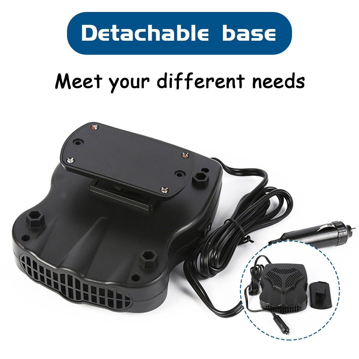 150W Car Heater Cooling Fan Defroster Demister 360 Rotation Detachable Base
