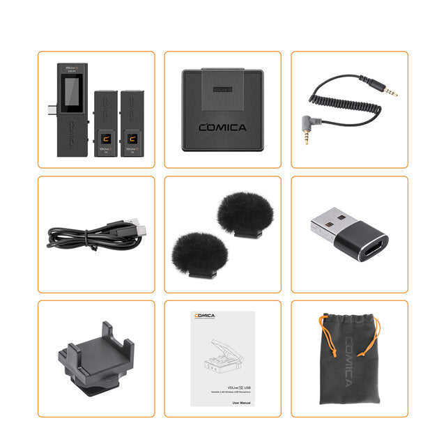 2.4G Wireless Multifunction Dual Channel Conference Stereo USB Microphone for Smartphone DSLR Camera