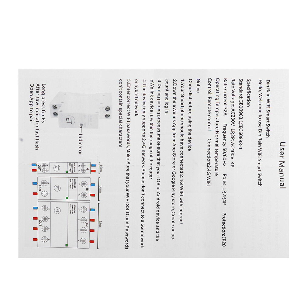 WiFi Circuit Breaker 2P Time Timer Switch Relay eWelink App Control Smart Home House Remote Control Voice Control for Amazon Alexa Google Home