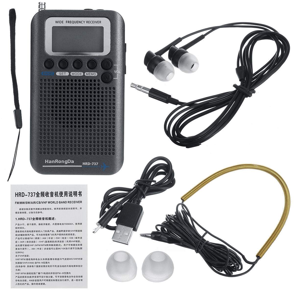 Full Bands Portable Digital AIR FM AM CB SW VHF Radio LCD Stereo Mini Receiver Speaker