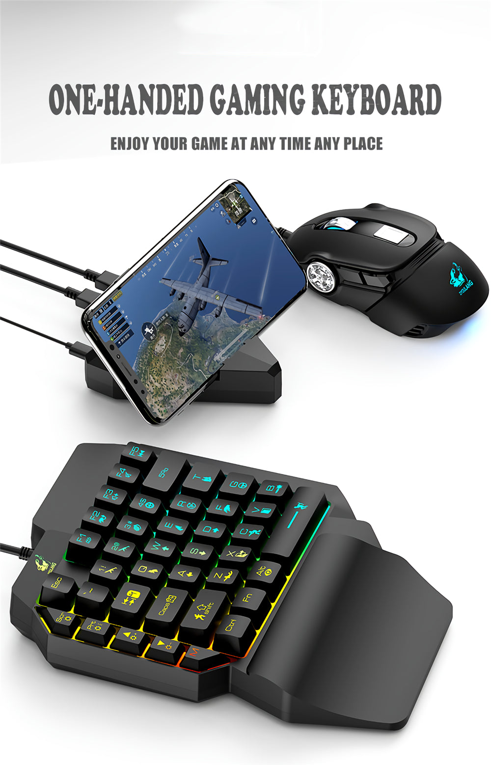 Wired Single Hand Keyboard & Mouse Combo Set One Handed Mechanical Keyboard 3200 DPI Mouse for Computer PC PUBG Gamer