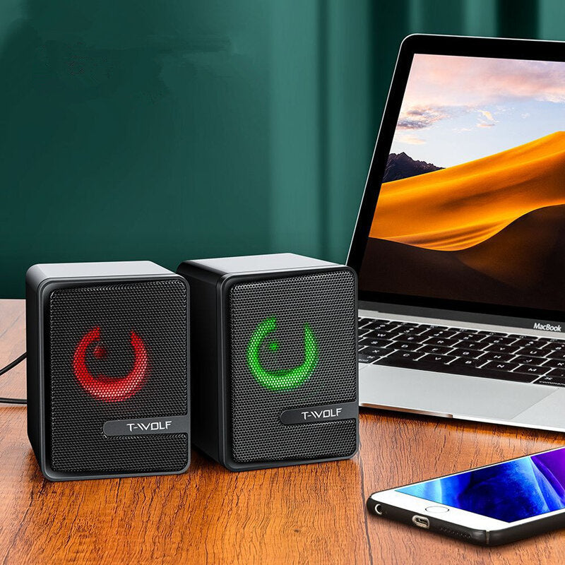 Gaming Speakers Wired Dual Computer Colorful LED Lights Loudspeaker Stereo Bass Satellite Speakers