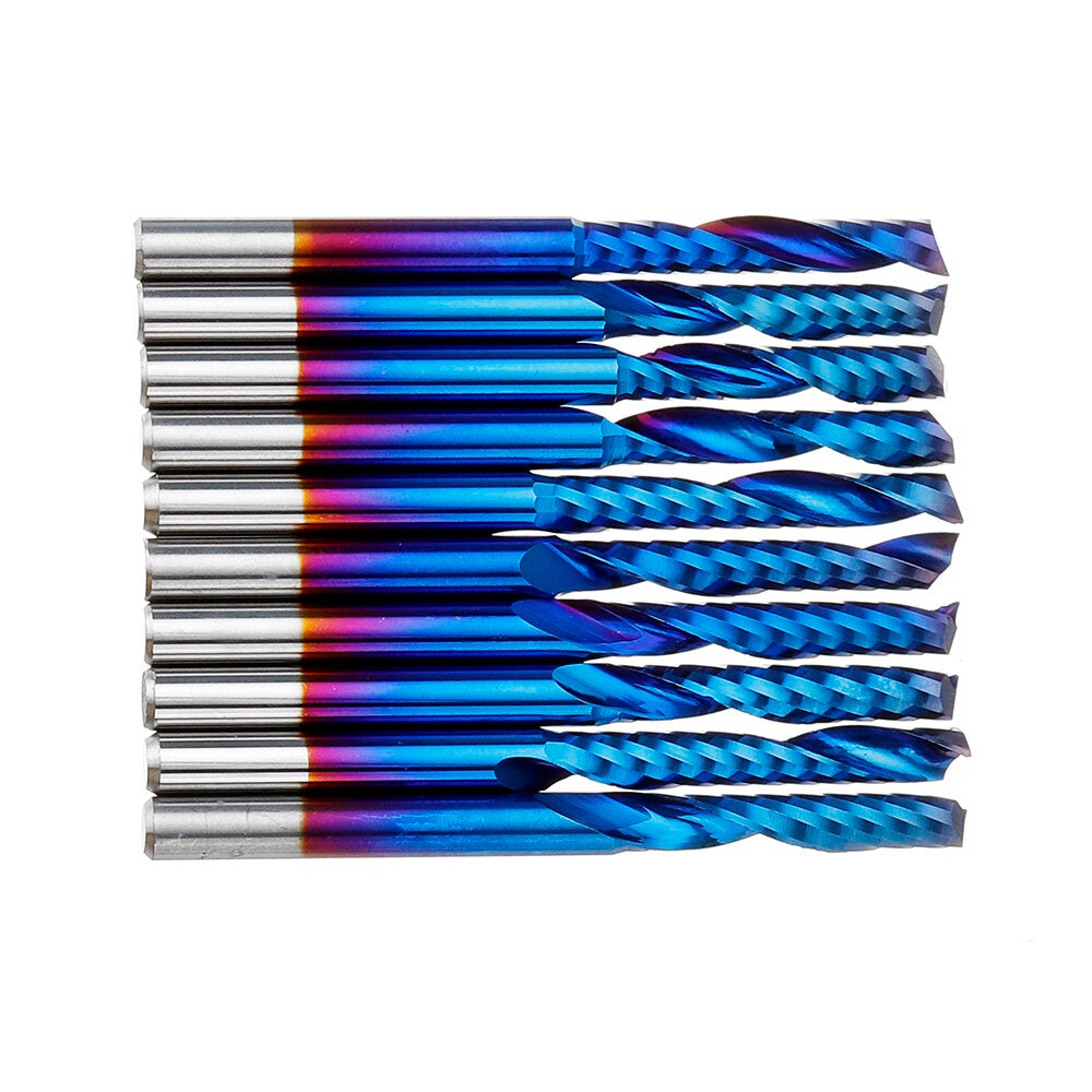 10pcs 3.175 Shank Blue Coated Single Flute End Mill Spiral CNC Milling Cutter
