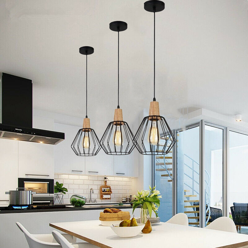 Wood Pendant Light Modern Ceiling Lights Bar Lamp Black Pendant Lighting Without Bulb
