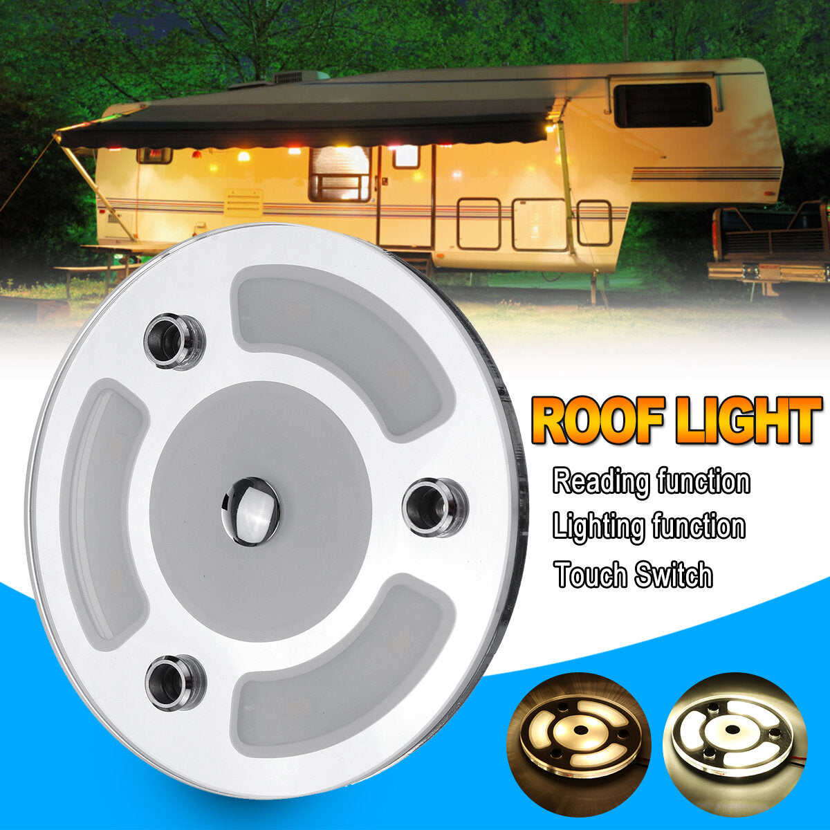 3W Touch SwitchLED Car Roof Reading Light Dimmable Day Night Lamp for Caravans Boats DC10-30V
