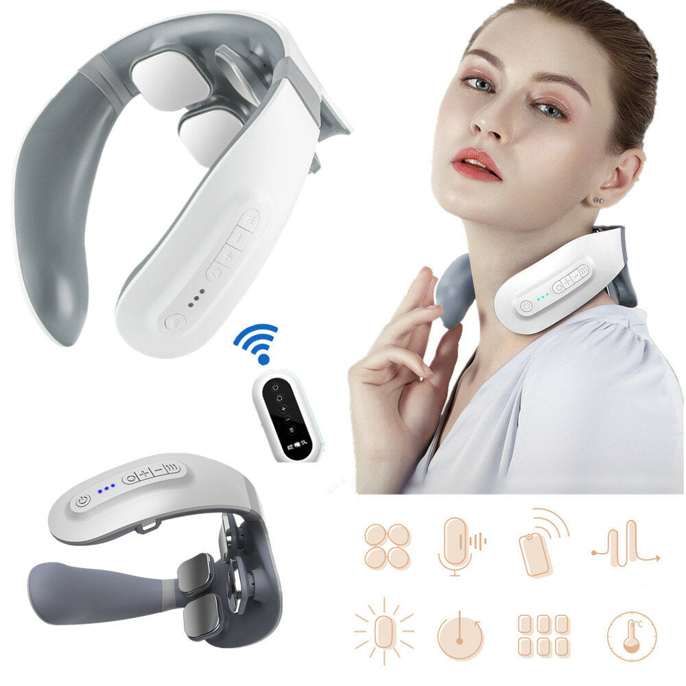 Smart Neck Meridian Massager 4 Head TENS Pulse Heating Cervical Massager Voice/Remote Control