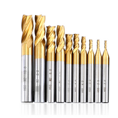 10PCS 2-10mm Titanium Coated HSS 4 Flute End Mill Cutter CNC Drill Bit Milling Set
