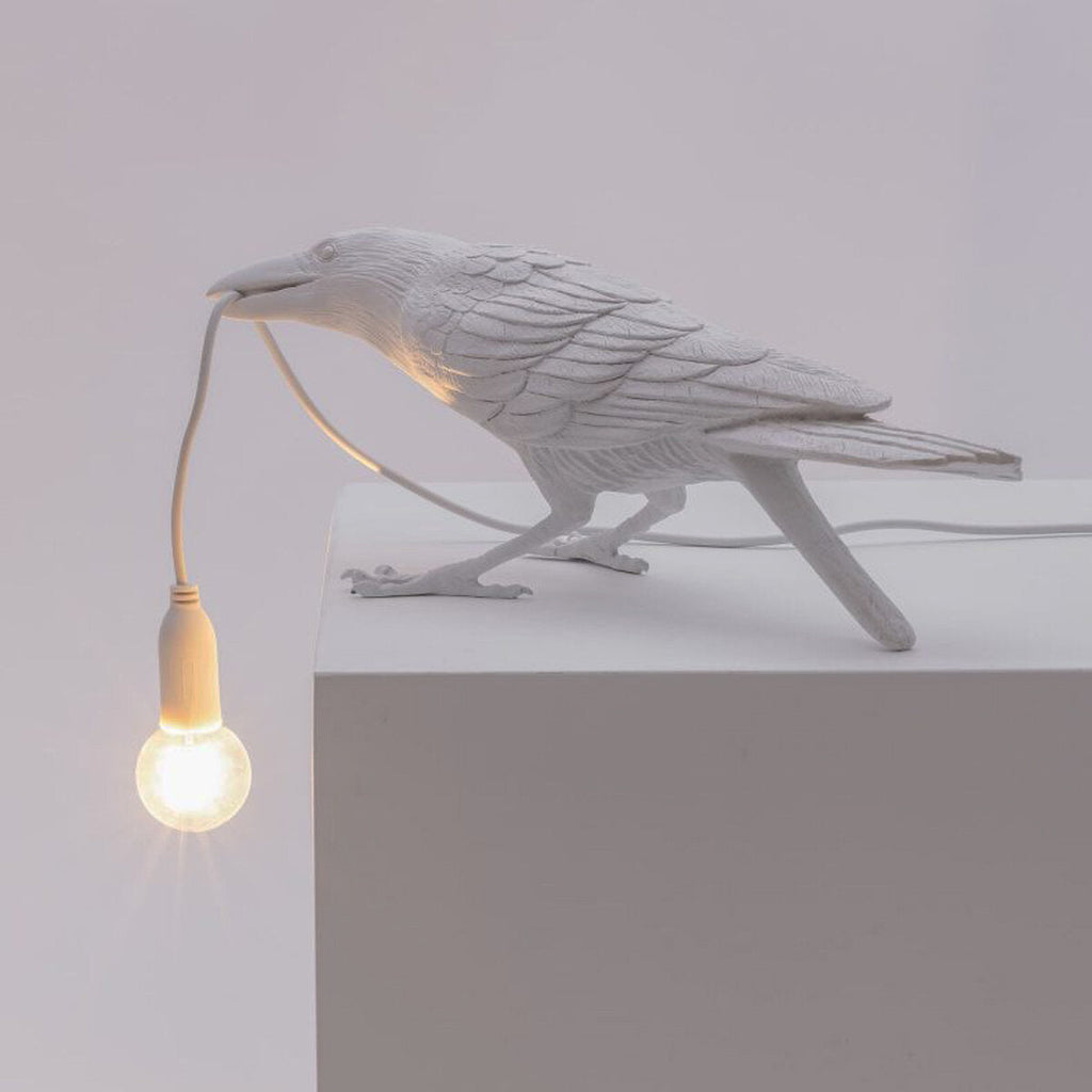 Black/White Bird Table Lamps Resin Crow Desk Lamp Bedroom Wall Sconce Light Fixtures