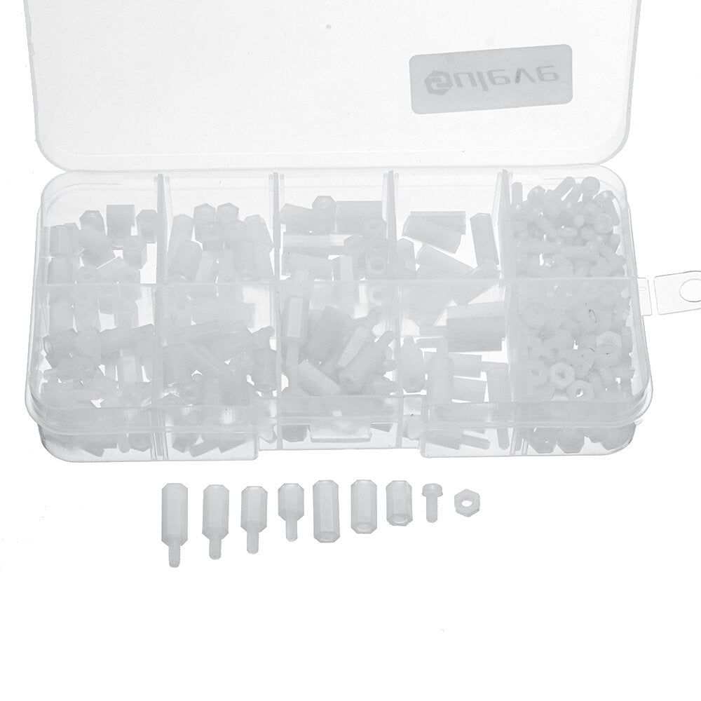 300Pcs Nylon Screw White/Black Hex Screw Nut PCB Standoff Spacer Assortment Kit