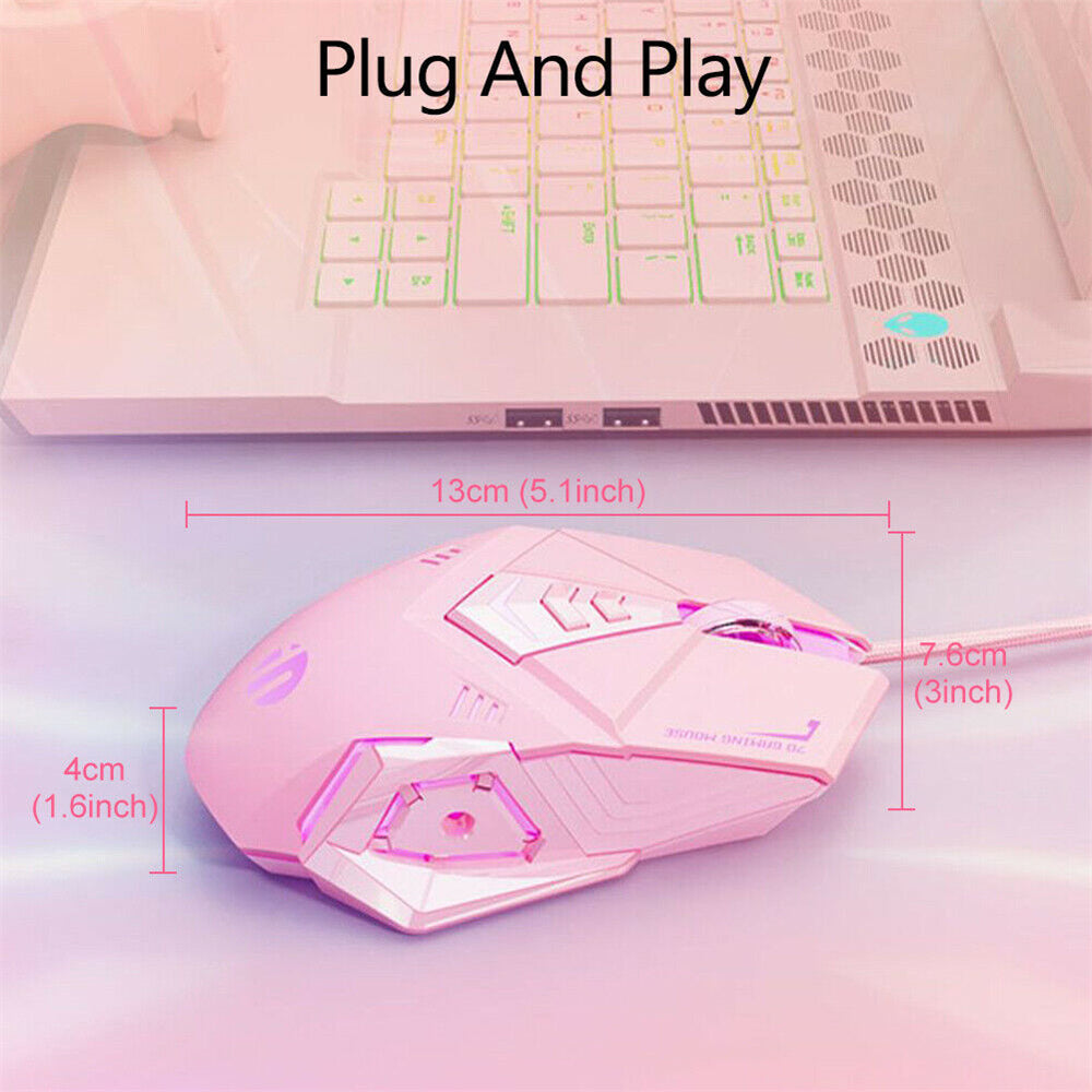 Wired Gaming Mouse Pink/ Black Gaming Mouse 7 Programmable Buttons Silent Click 4 Levels Adjustable DPI Mice for PC Laptop