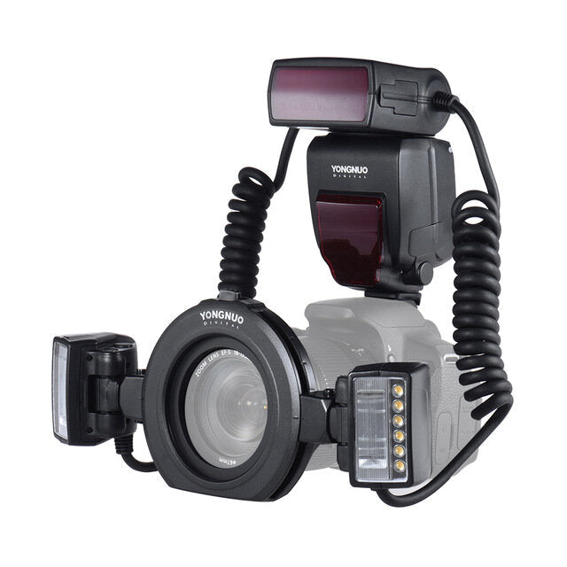 TTL Macro Flash Speedlite for Canon with 2pcs Flash Head and 4pcs Adapter Rings