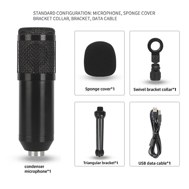 Adjustable Studio Mic USB Condenser Sound Recording Microphone With Stand for Live Broadcast Podcasting