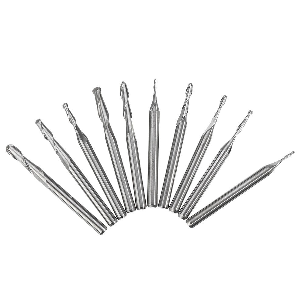10pcs/Set Ball Nose End Milling Cutter Set Carbon Steel 1mm-3.175mm CNC