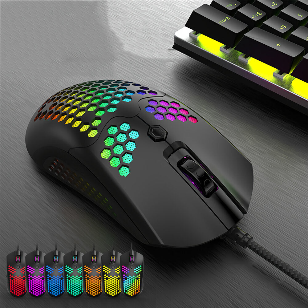 Wired Game Mouse Breathing RGB Colorful Hollow Honeycomb Shape 12000DPI Gaming Mouse USB Wired Gamer Mice for Desktop Computer Laptop PC