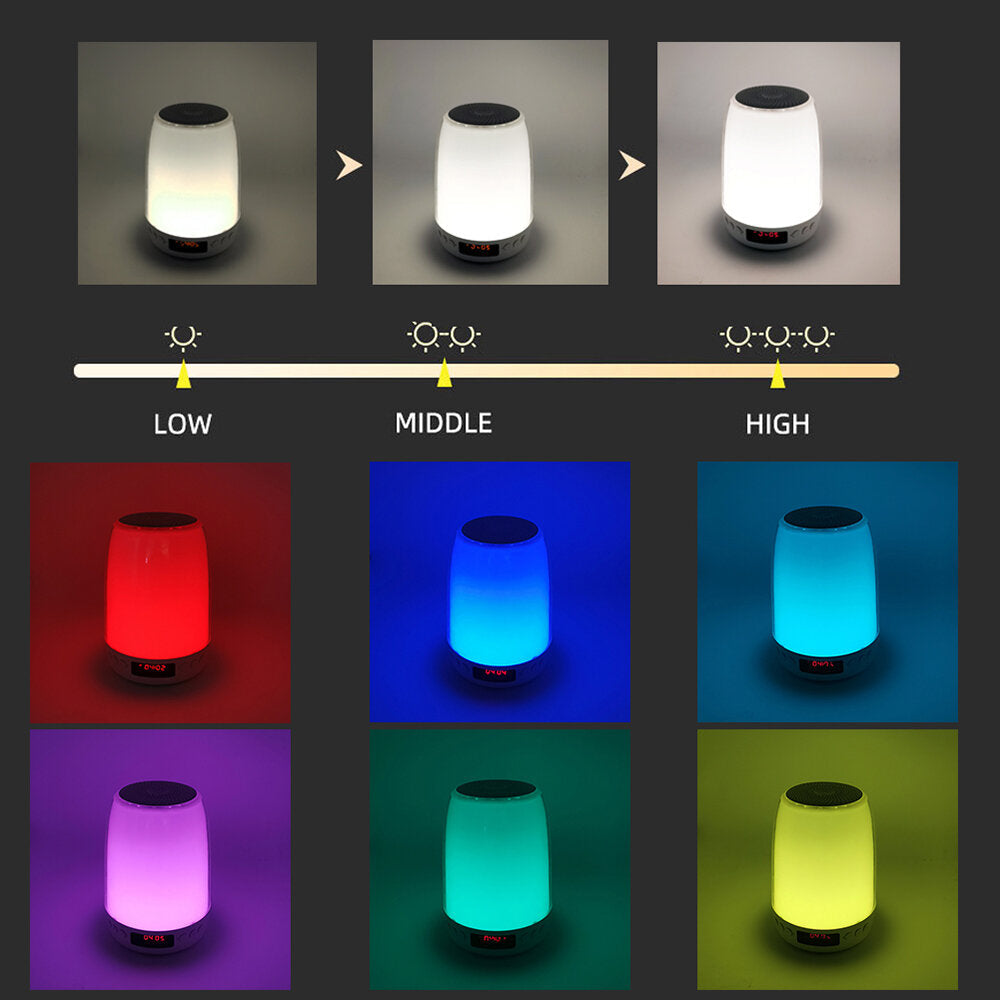 Bluetooth 5.1 Speaker Alarm Clock with Colorful Light 3 Gear Dimming White Noise Machine FM Radio for Party Bedroom Home