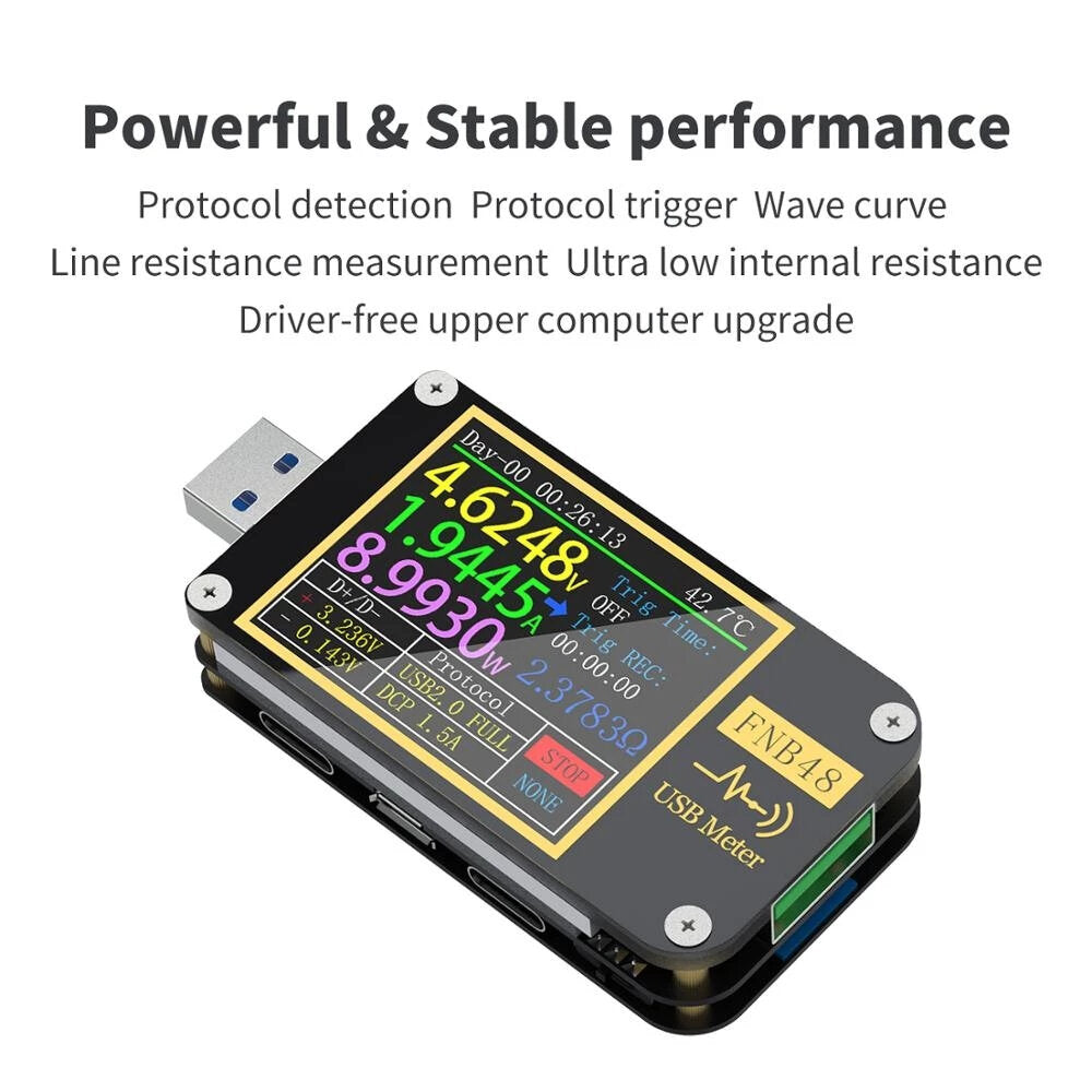 USB Tester Voltmeter Ammeter Bluetooth APP Tester Current and Voltmeter USB Tester With USB-A Micro USB Type-C Interface