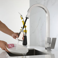 Kitchen Sink Hot And Cold Faucet Single Handle Brushed Nickel Stainless Steel Gooseneck Wash basin Tap With Pull Down Sprayer