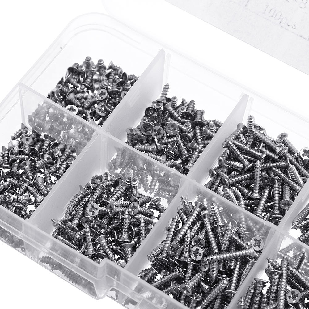 800pcs M2 Phillips Screw Flat Head Nickel-Plated Carbon Steel Self-Tapping Woodworking Screws Assortment Kit