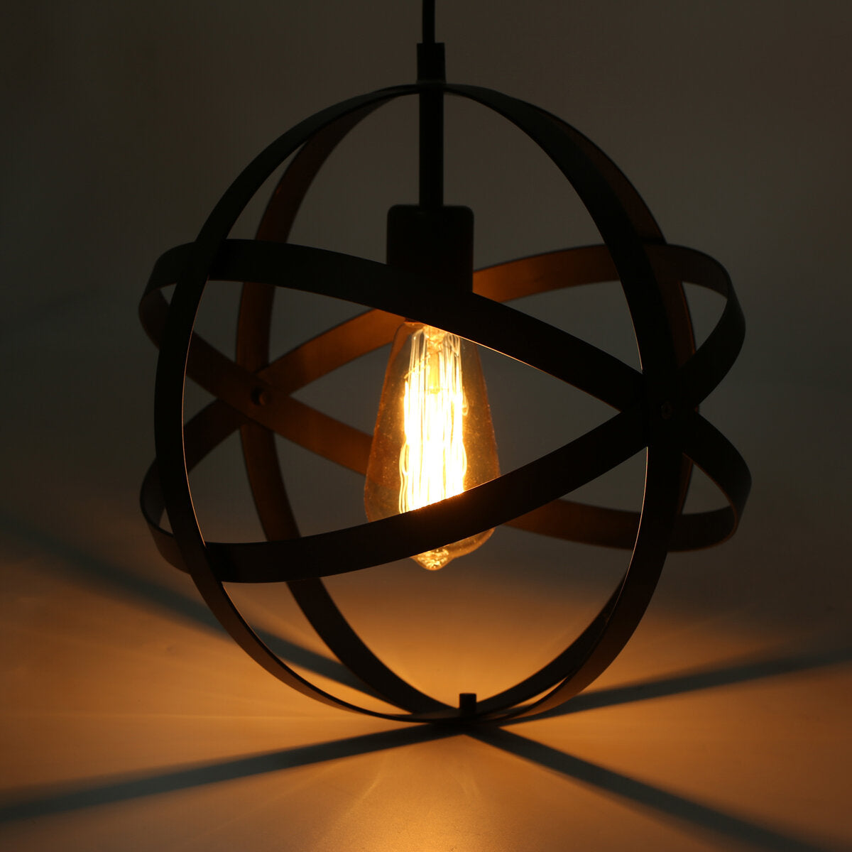 12'' Industrial Ceiling Pendant Lighting Fixture Metal Spherical Globe Chandelier with Remote Control AC110V