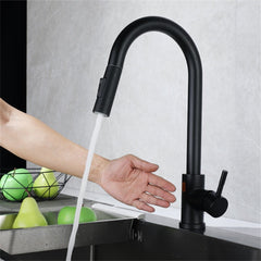 Touch Sensor Kitchen Sink Pull Out Faucet Stainless Steel With Down Sprayer Rotary Household Bathroom Hot And Cold Mixer Tap Inlet Pipe