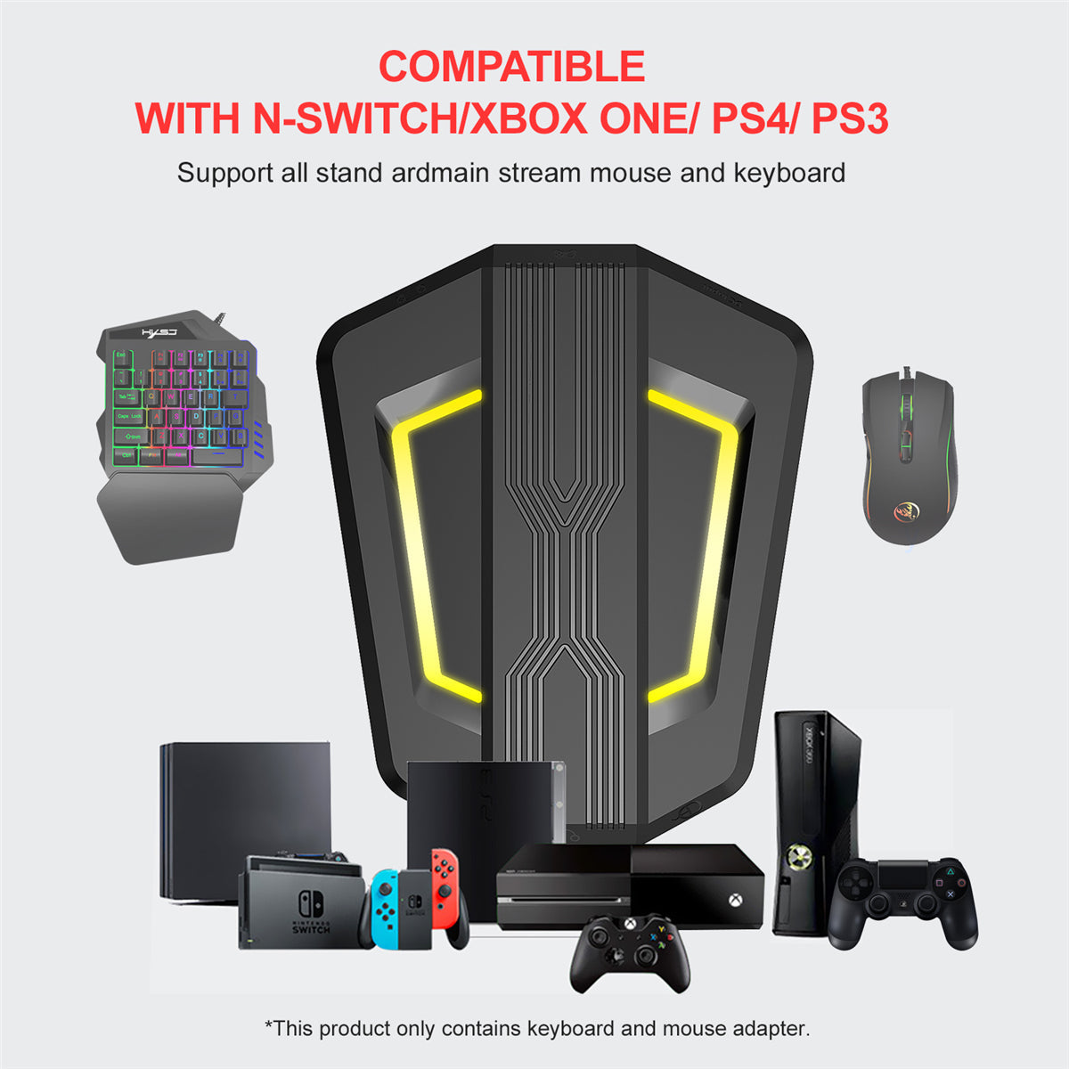 Gaming Keyboard Mouse Converter Combos 3200DPI Wired RGB Mouse 35 Keys Single-hand Keyboard Console Switch Adapter For PS3/PS4 P6+V100+A869