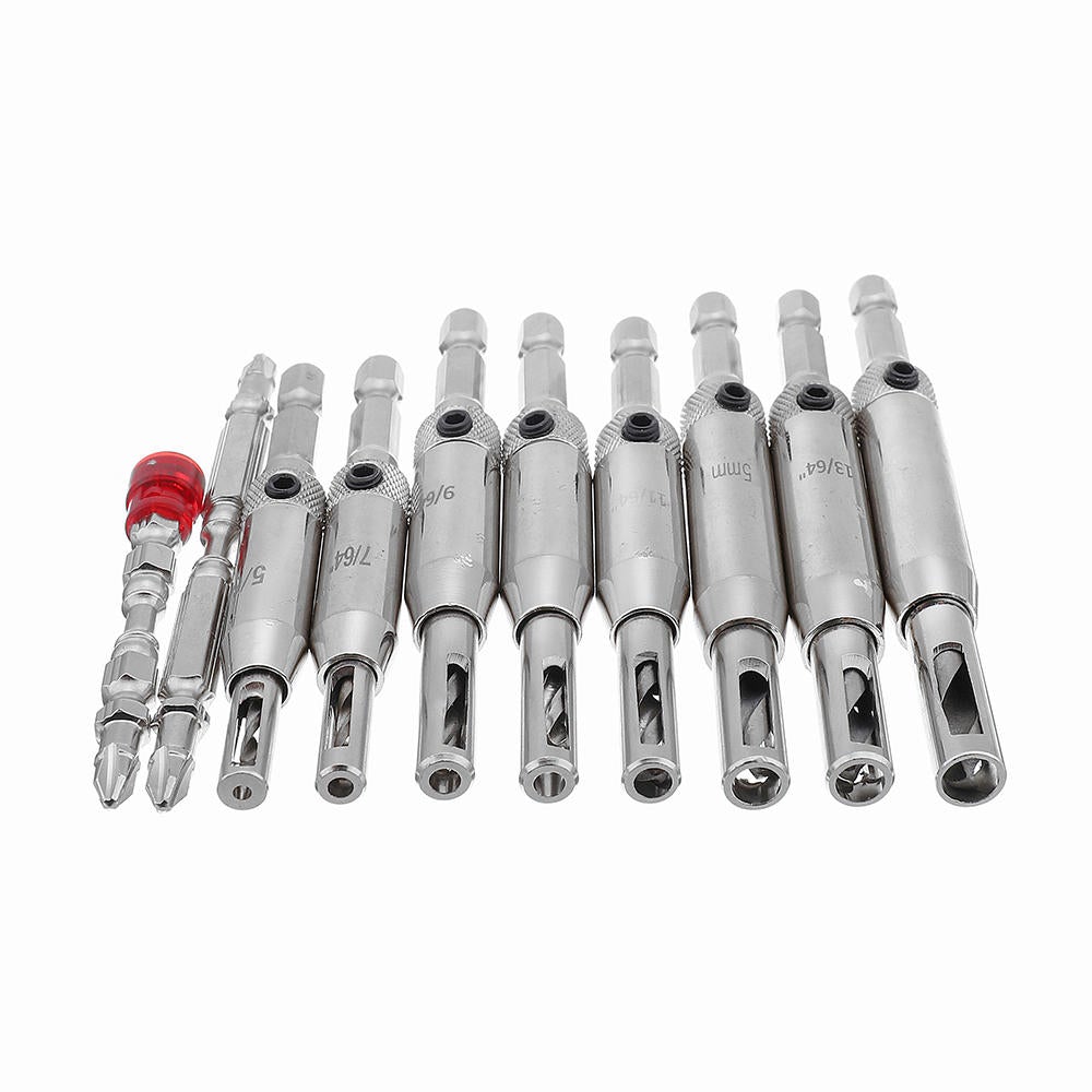 11Pcs 5/64 to 1/4 Inch Self Centering Drill Bit Hinge Tapper Core Drill Bit Set Magnetic Ring Screwdriver Bits for Adjustable Door Window
