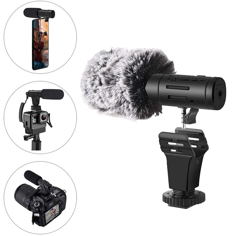 Condenser Microphone HD Recording Noise Reduction 3.5mm Mic for Camera Mobile Phone Vlogging Photography Interview Audio