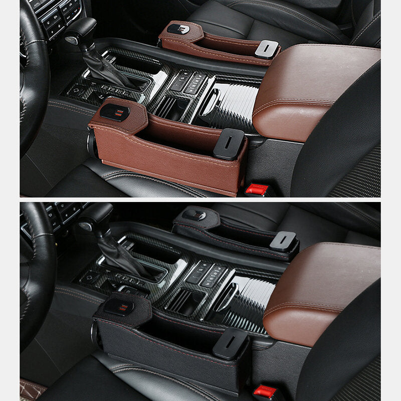 Car Seat Gap Storage Box Multifunctional Left/ Right USB Charging Leather