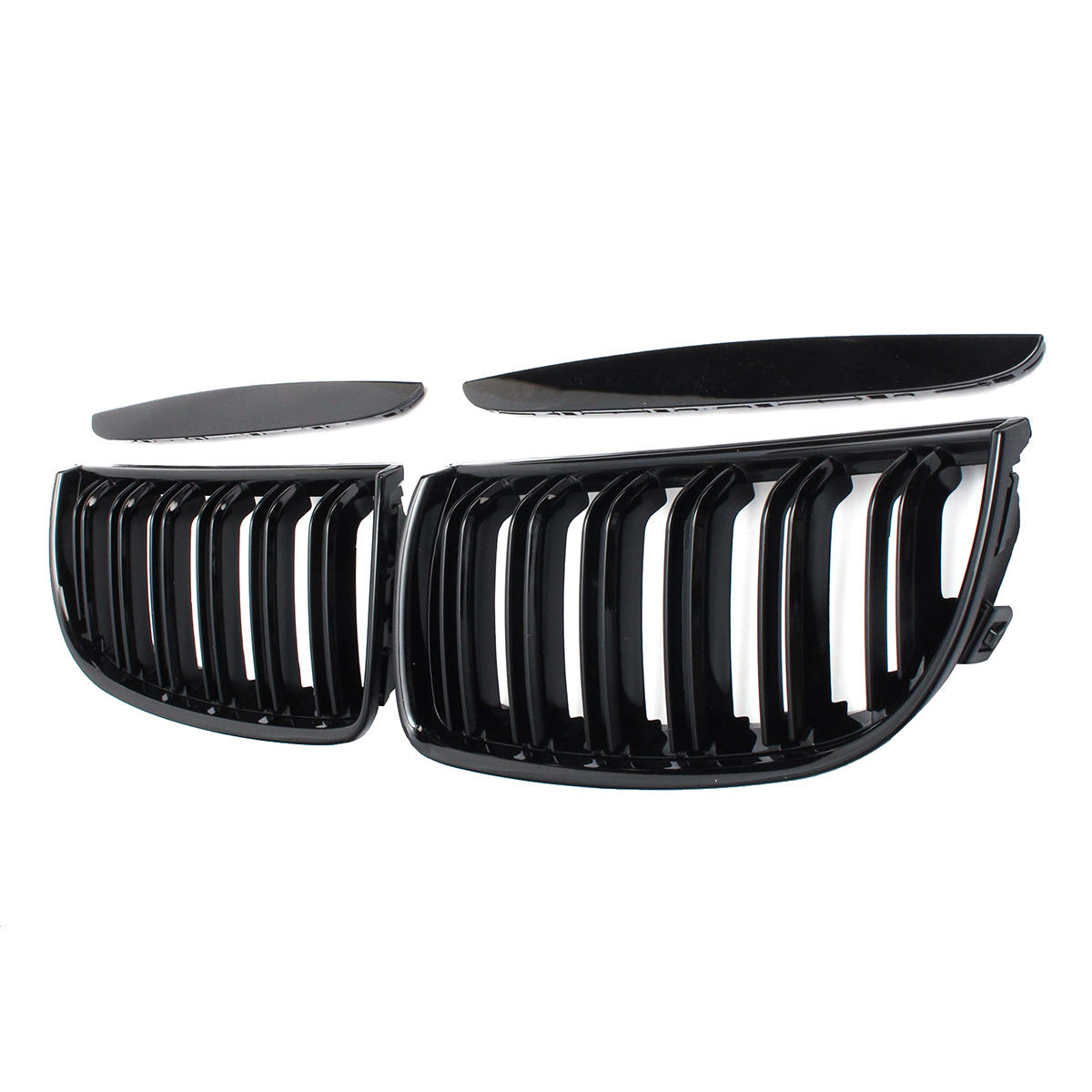 Pair Gloss Black Double Slat Sport Kidney Grille Grill Set