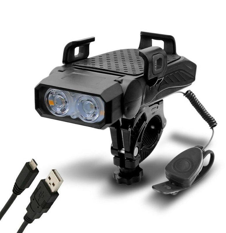 4-in-1 Bicycle Light 5 Gear USB Rechargeable Bike Highlight 130dB 5 Modes Horn Phone Holder Power Bank Cycling