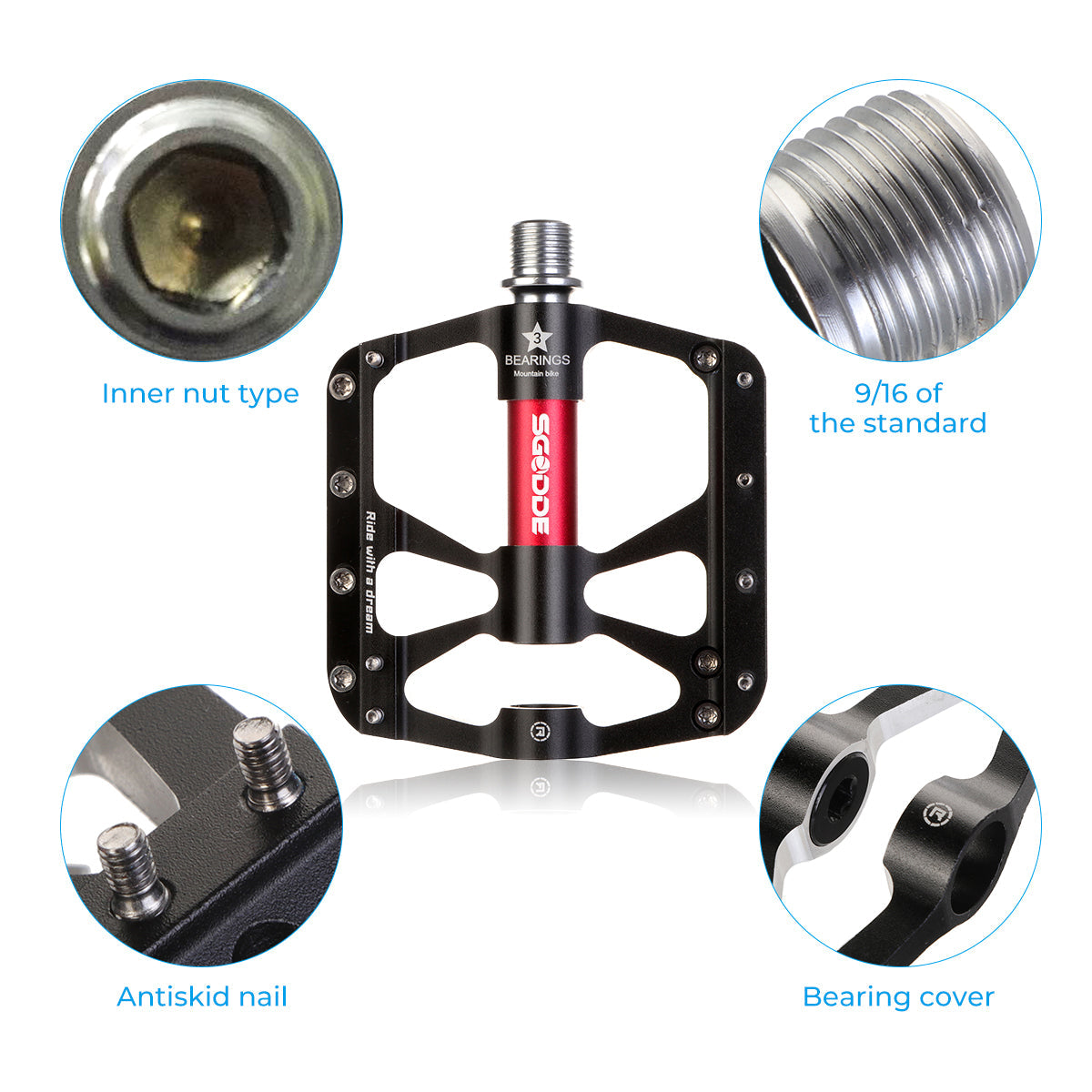1Pair Bicycle Pedals 3 Bearings Platform Bicycle Flat Non-Slip Outdoor Cycling Flat Pedals