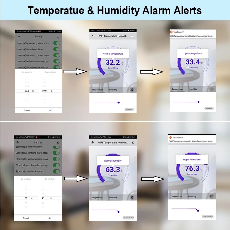 WIFI Smart Temperature Alarm Sensor Home Digital Display Android App Alert
