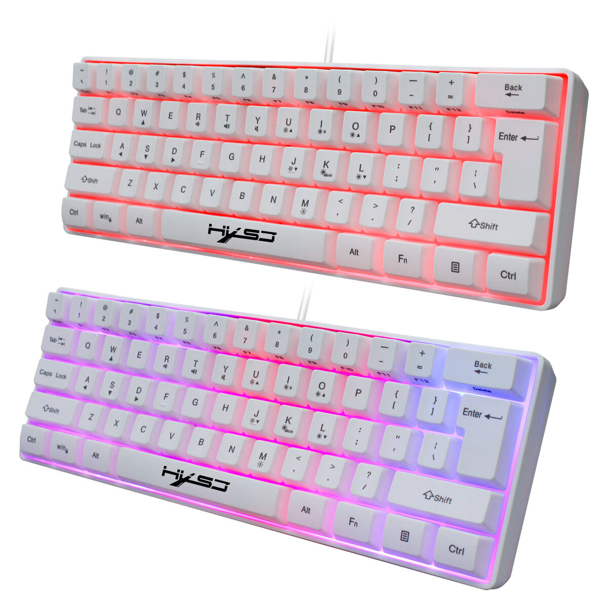 61 Keys Gaming Keyboard USB Wired LED Backlit Multiple Shortcut Keys Mini Mechanical Feel Keyboard for Home Office