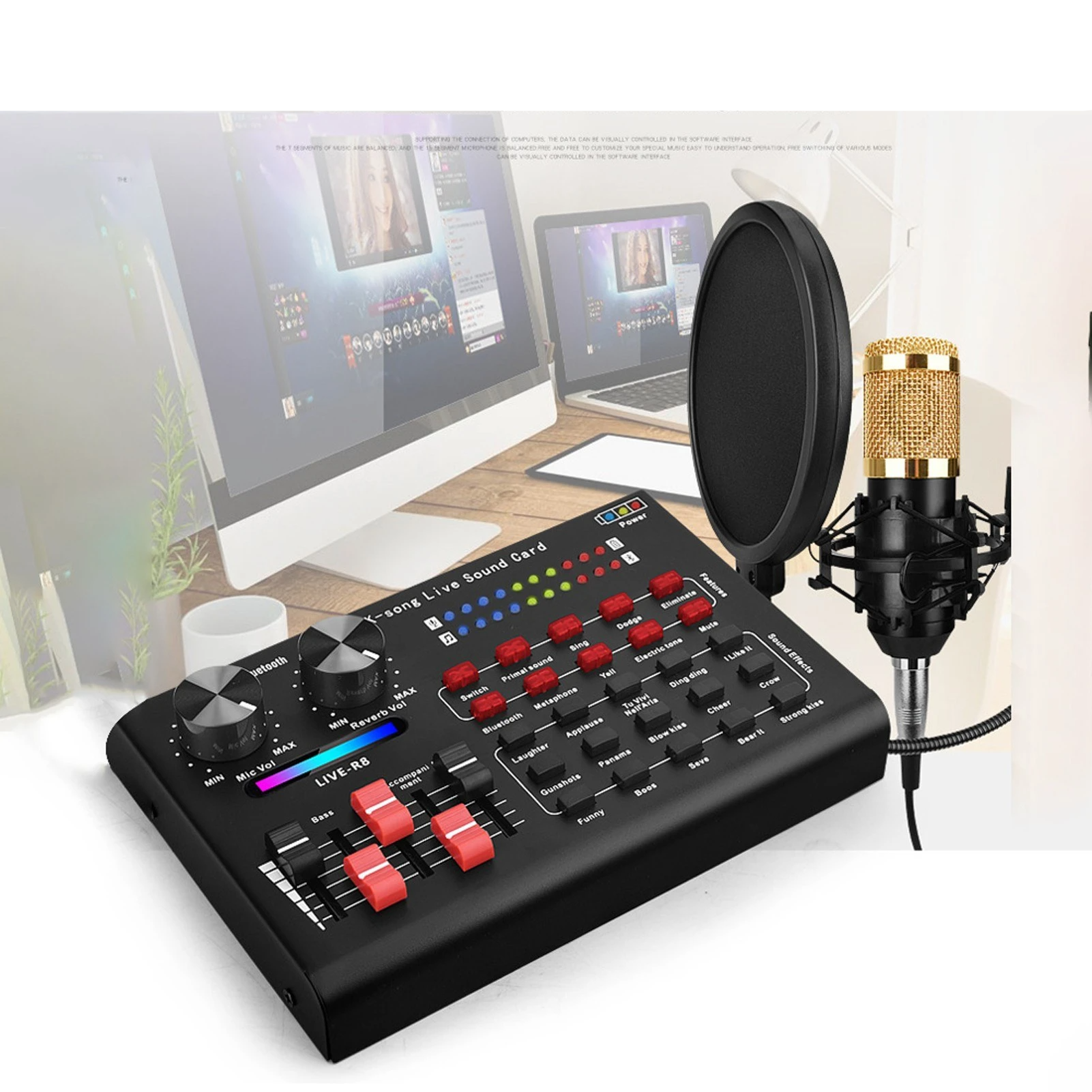 Voice Changer Sound Mixer Board For Live Card Multiple Effects Audio Singing Equipment