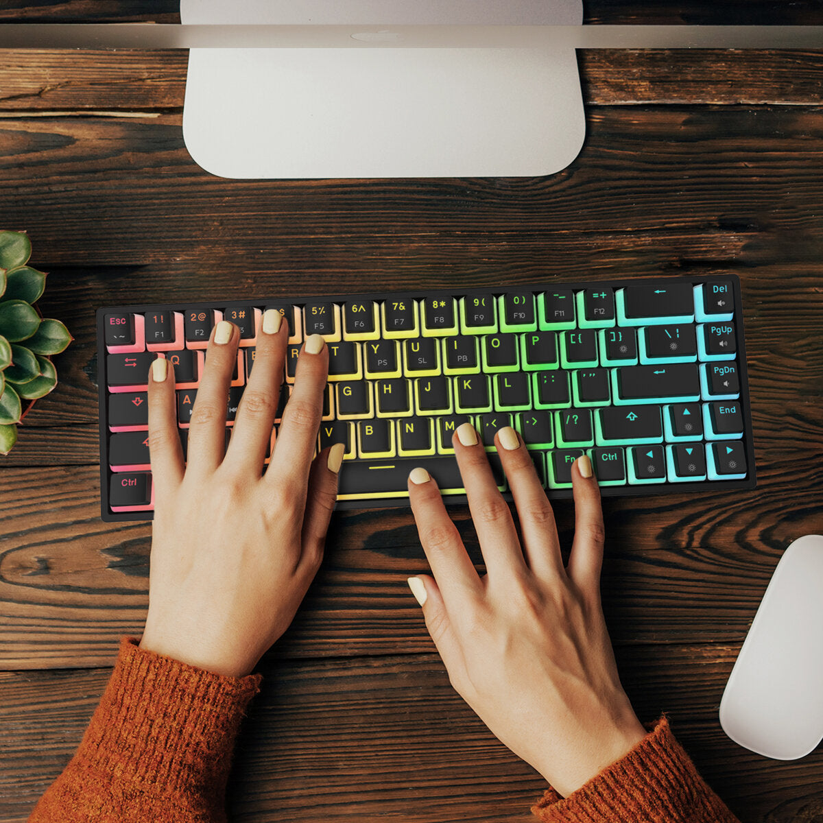Wired Mechanical Keyboard Optical Switch Pudding Keycaps RGB 68 Keys 65% Hot Swappable Gaming Keyboard
